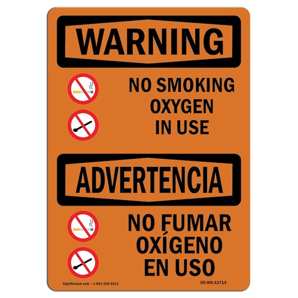 OSHA WARNING Sign, No Smoking Oxygen In Use Bilingual, 18in X 12in Aluminum, 12" W, 18" L, Landscape
